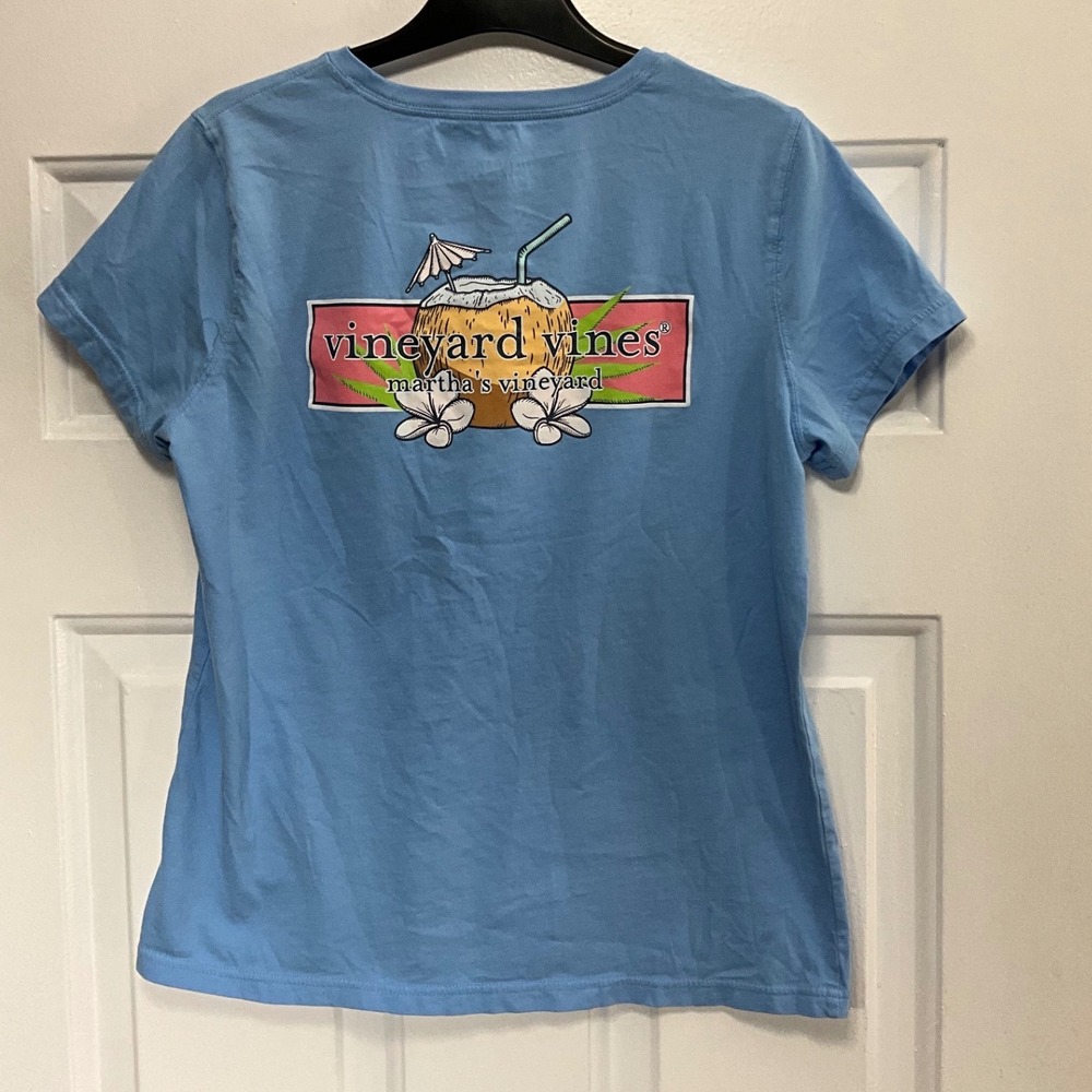 Vineyard Vines Womens Blue Coconut Tropical Pocket T-Shirt Medium
